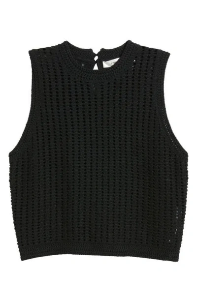 Frame Womens The Tulip Open-knit Cotton Tank Top Black In Black