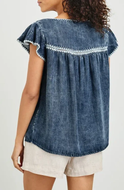 Rails Tafia Embroidered Flutter-sleeve Blouse In Blue