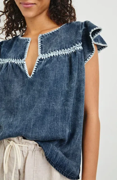 Rails Tafia Embroidered Flutter-sleeve Blouse In Blue