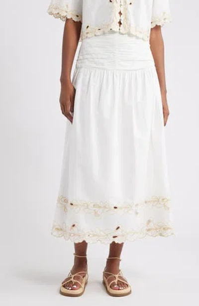 Rails Sol Embroidered Gathered Drop-waist Midi Skirt In White
