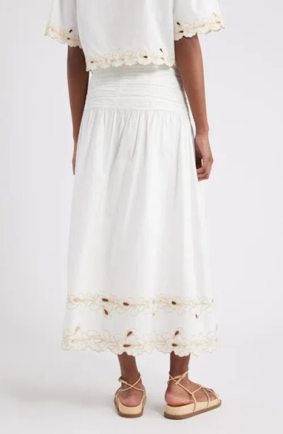 Rails Sol Embroidered Gathered Drop-waist Midi Skirt In White