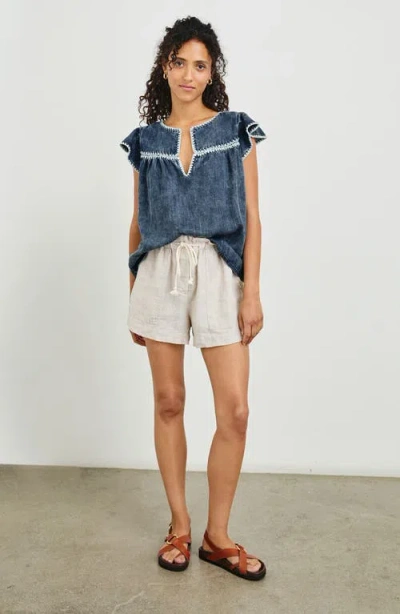 Rails Tafia Embroidered Flutter-sleeve Blouse In Blue