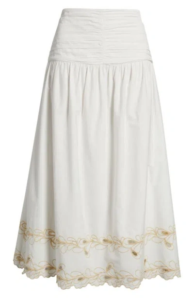 Rails Sol Embroidered Gathered Drop-waist Midi Skirt In White