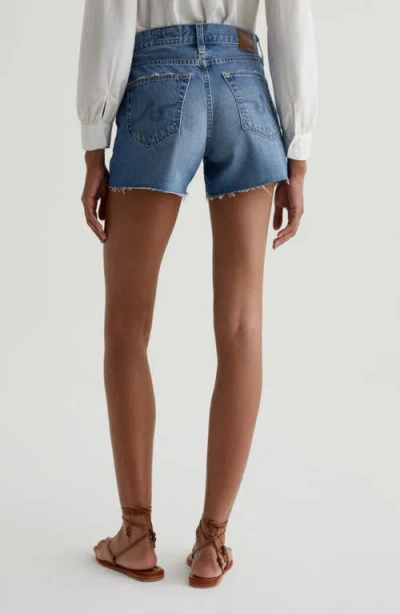 Ag Ex-boyfriend Distressed Raw Hem Mid Length Denim Shorts