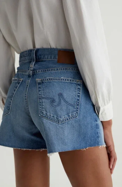 Ag Ex-boyfriend Distressed Raw Hem Mid Length Denim Shorts