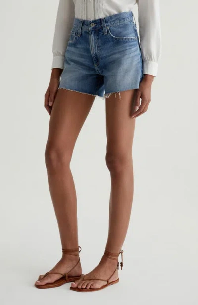 Ag Ex-boyfriend Distressed Raw Hem Mid Length Denim Shorts