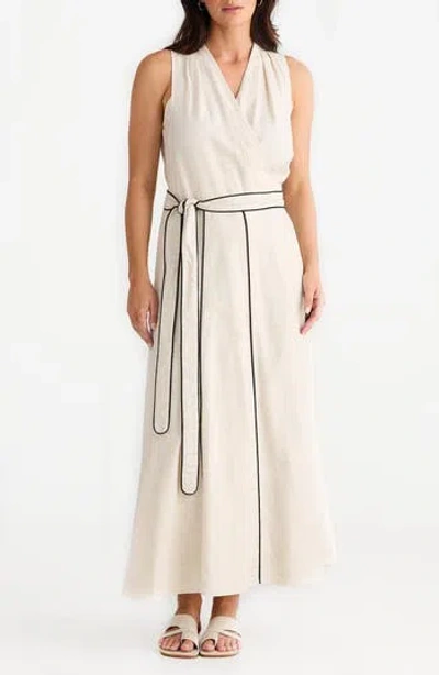 Brave + True Brave+true Ari Tie Waist Sleeveless Linen Blend Maxi Dress In Black