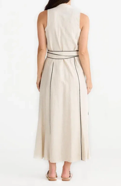 Brave + True Brave+true Ari Tie Waist Sleeveless Linen Blend Maxi Dress In Black