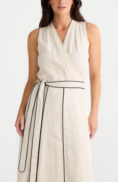 Brave + True Brave+true Ari Tie Waist Sleeveless Linen Blend Maxi Dress In Black