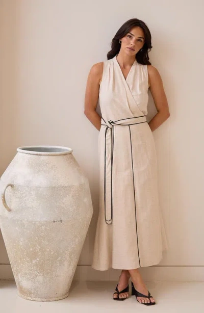 Brave + True Brave+true Ari Tie Waist Sleeveless Linen Blend Maxi Dress In Black