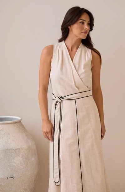 Brave + True Brave+true Ari Tie Waist Sleeveless Linen Blend Maxi Dress In Black