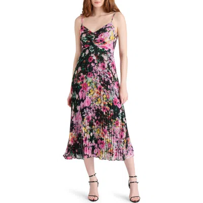 Steve Madden Ray Pleated Floral Chiffon Midi Dress In Multi