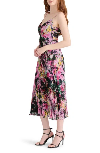Steve Madden Ray Pleated Floral Chiffon Midi Dress In Multi