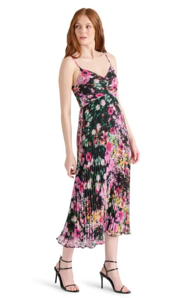 Steve Madden Ray Pleated Floral Chiffon Midi Dress In Multi