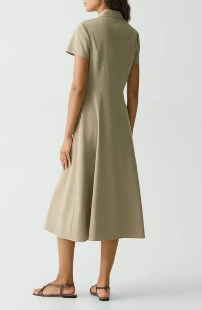 Theory Good Linen Short-sleeve Button-front Midi Shirt Dress In Brown