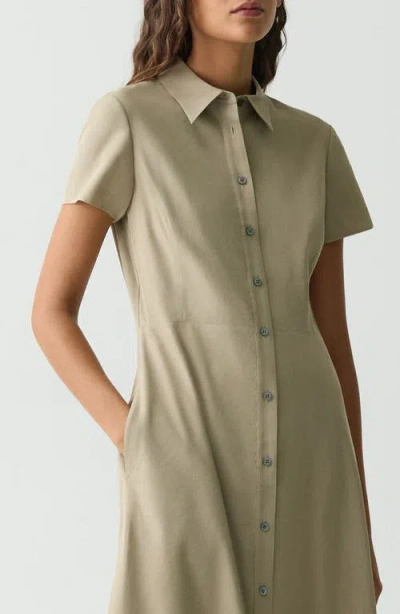 Theory Good Linen Short-sleeve Button-front Midi Shirt Dress In Brown