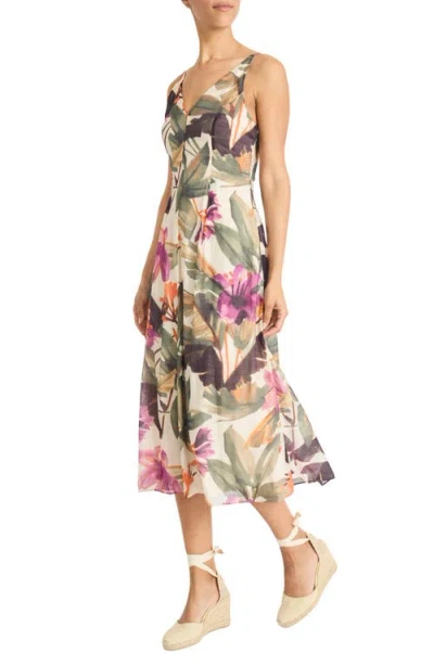Maggy London Floral Midi Dress In Ivory/berry