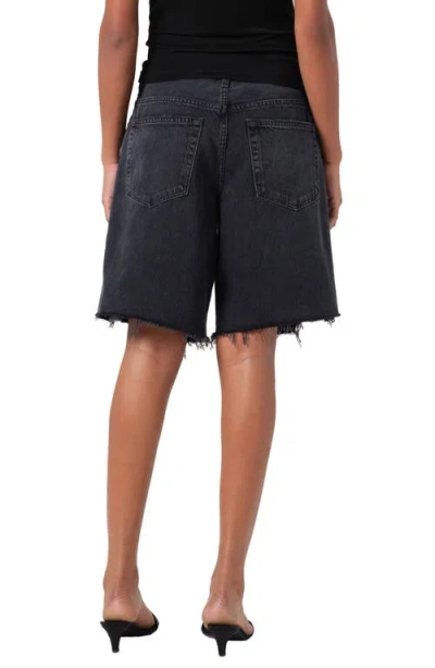Agolde Parker Black Distressed Denim Shorts In Fallen