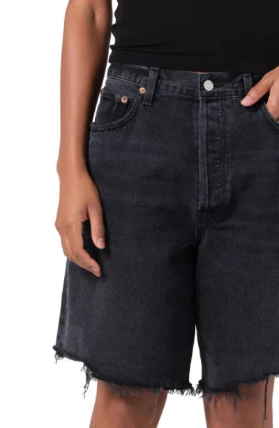 Agolde Parker Black Distressed Denim Shorts In Fallen