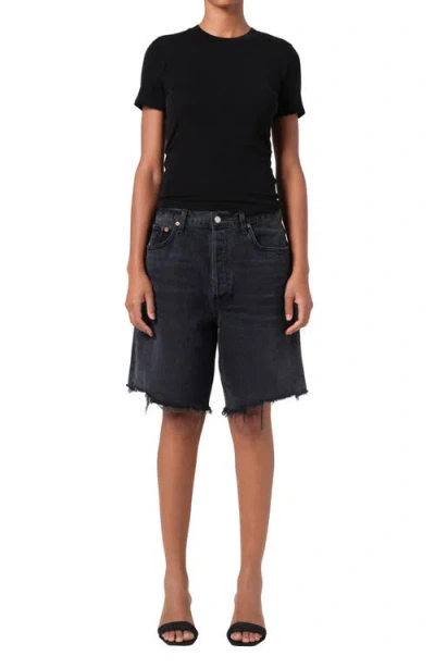 Agolde Parker Black Distressed Denim Shorts In Fallen