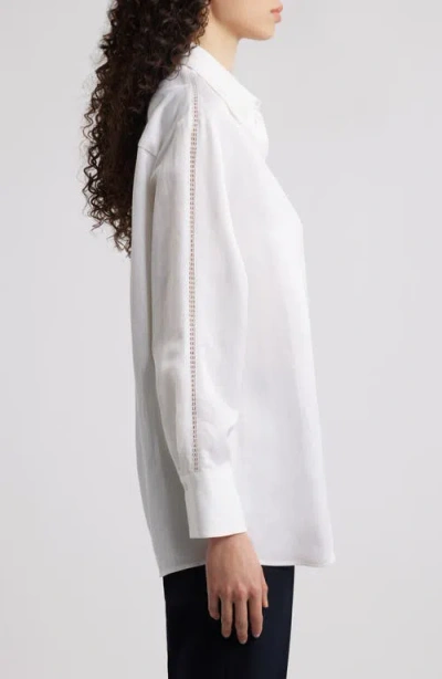 Hugo Boss Boss Belini Openwork Trim Button-up Shirt In White