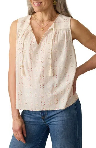 Faherty Skylar Beaded Tie Neck Dobby Top In Neutral