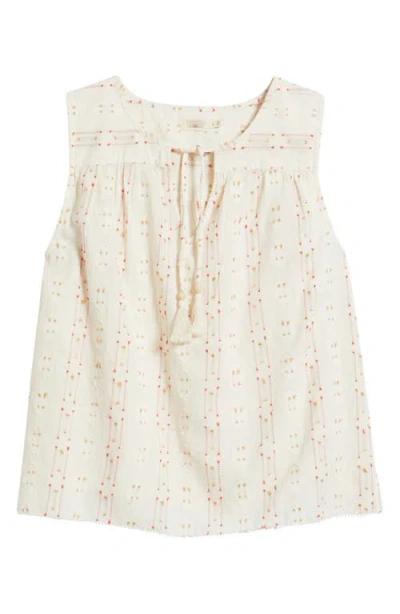 Faherty Skylar Beaded Tie Neck Dobby Top In Neutral