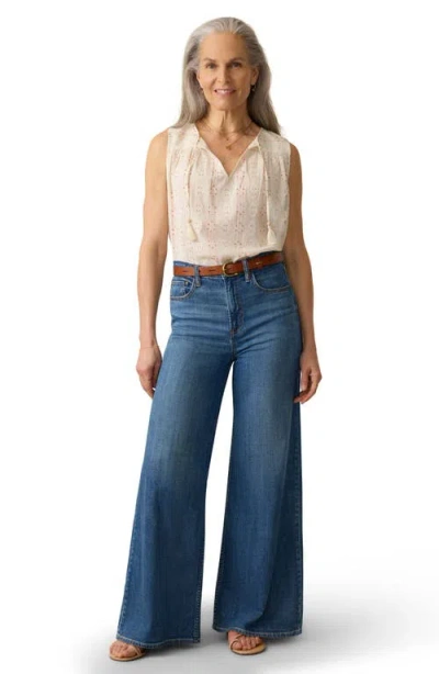 Faherty Skylar Beaded Tie Neck Dobby Top In Neutral