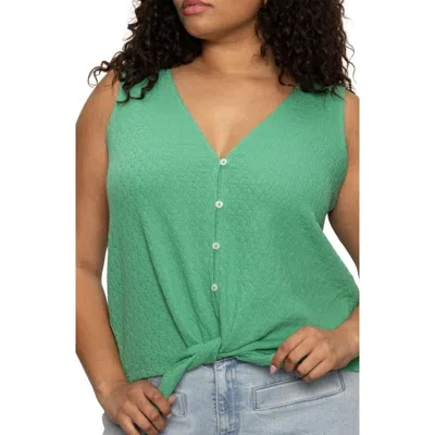 Sanctuary Vacation Textured Tie Front Button-up Tank In Green