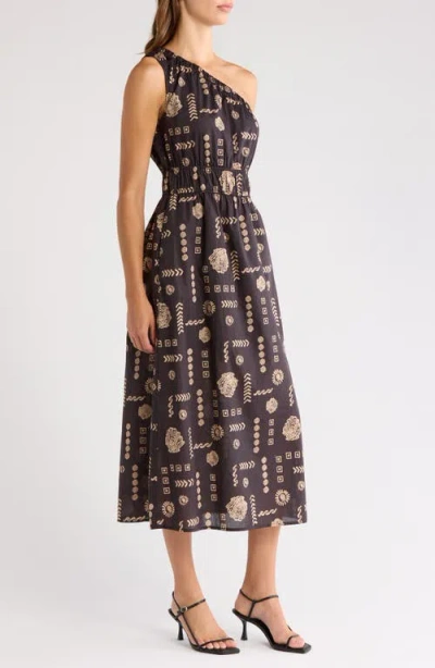 Rails Womens Beach Shells Selani One-shoulder Cotton-poplin Midi Dress In Sand