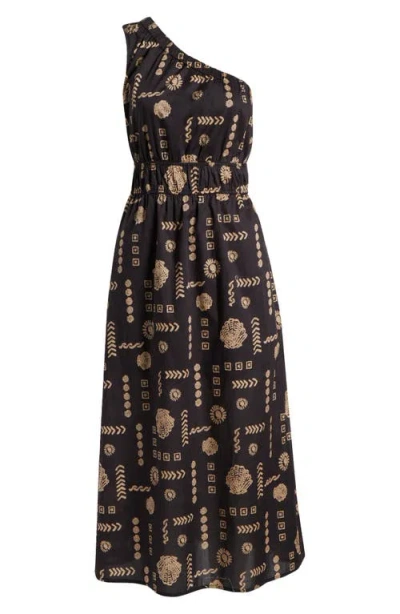 Rails Womens Beach Shells Selani One-shoulder Cotton-poplin Midi Dress In Sand