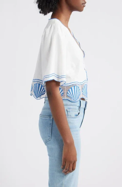 Rails Venice Linen Blend Embroidered Short-sleeve Blouse In White