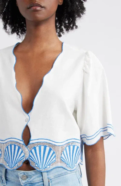 Rails Venice Linen Blend Embroidered Short-sleeve Blouse In White