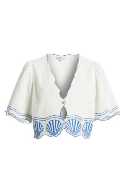 Rails Venice Linen Blend Embroidered Short-sleeve Blouse In White
