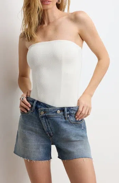 Good American Scuba Corset Strapless Crystal Bodysuit In White