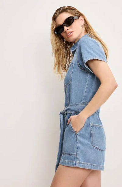 Good American Fit For Success Denim Utility Romper In Purple