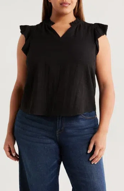 Wit & Wisdom Flutter Sleeve Jersey Top In Black