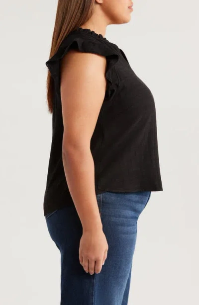 Wit & Wisdom Flutter Sleeve Jersey Top In Black