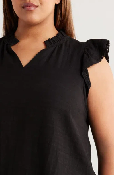 Wit & Wisdom Flutter Sleeve Jersey Top In Black