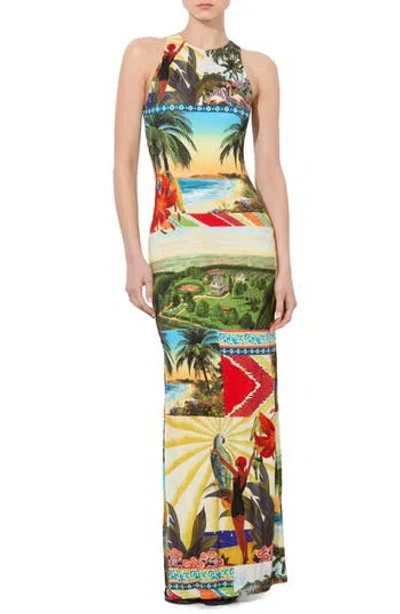 Alice And Olivia Pania Racer Neck Maxi Dress Island Dreams In Multi