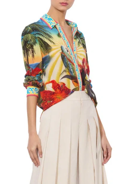 Alice And Olivia Island Dreams Willa Placket Top In Multi