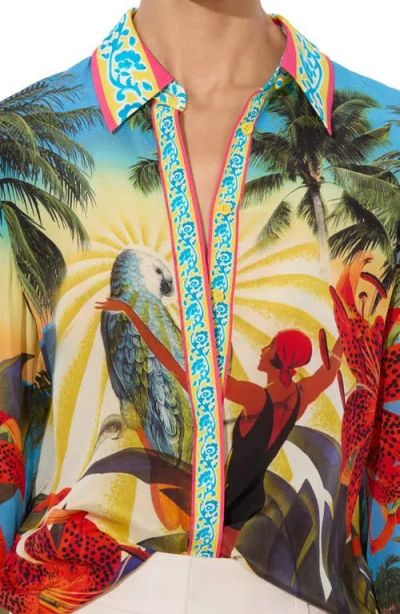 Alice And Olivia Island Dreams Willa Placket Top In Multi