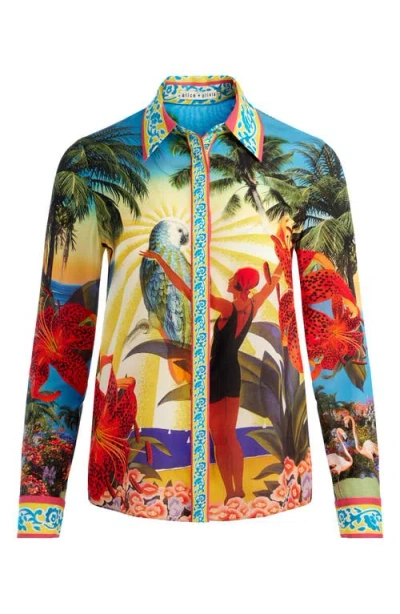 Alice And Olivia Island Dreams Willa Placket Top In Multi