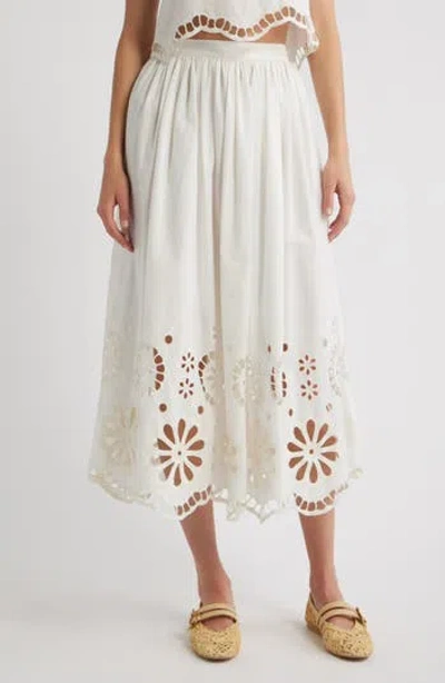 The Great . The Super Bloom Eyelet Midi Skirt In White