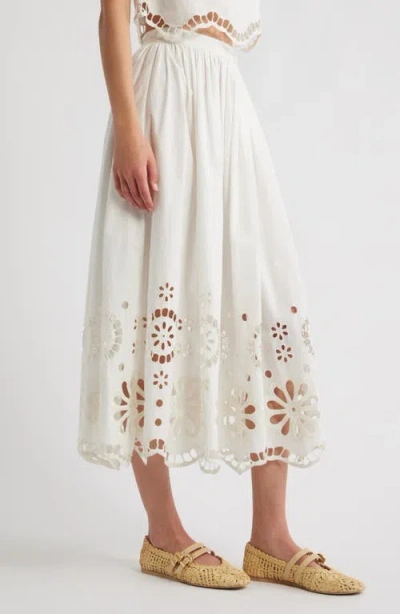 The Great . The Super Bloom Eyelet Midi Skirt In White
