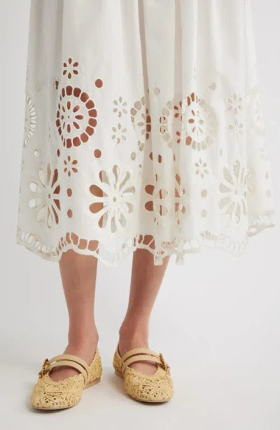 The Great . The Super Bloom Eyelet Midi Skirt In White