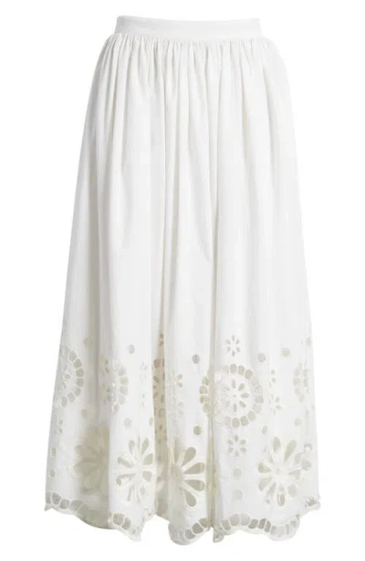 The Great . The Super Bloom Eyelet Midi Skirt In White