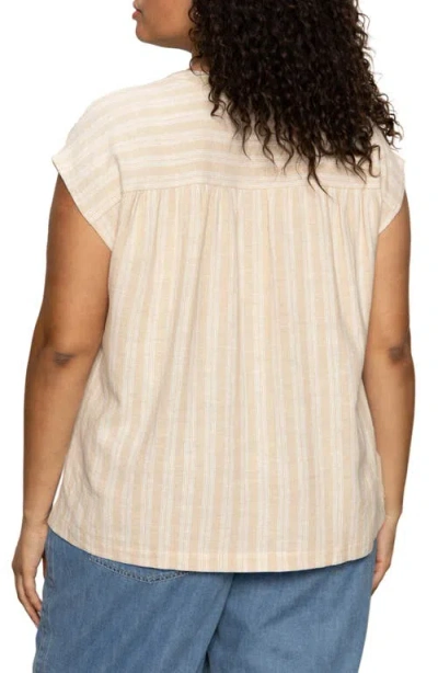 Sanctuary By The Bay Stripe Short Sleeve Linen Blend Button-up Shirt