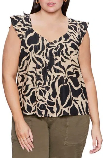 Sanctuary The Time Off Flutter Sleeve Button-up Top In Gray