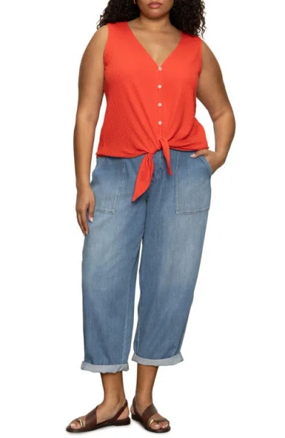 Sanctuary Women's Vacation Tie-front Button-up Vest In Red